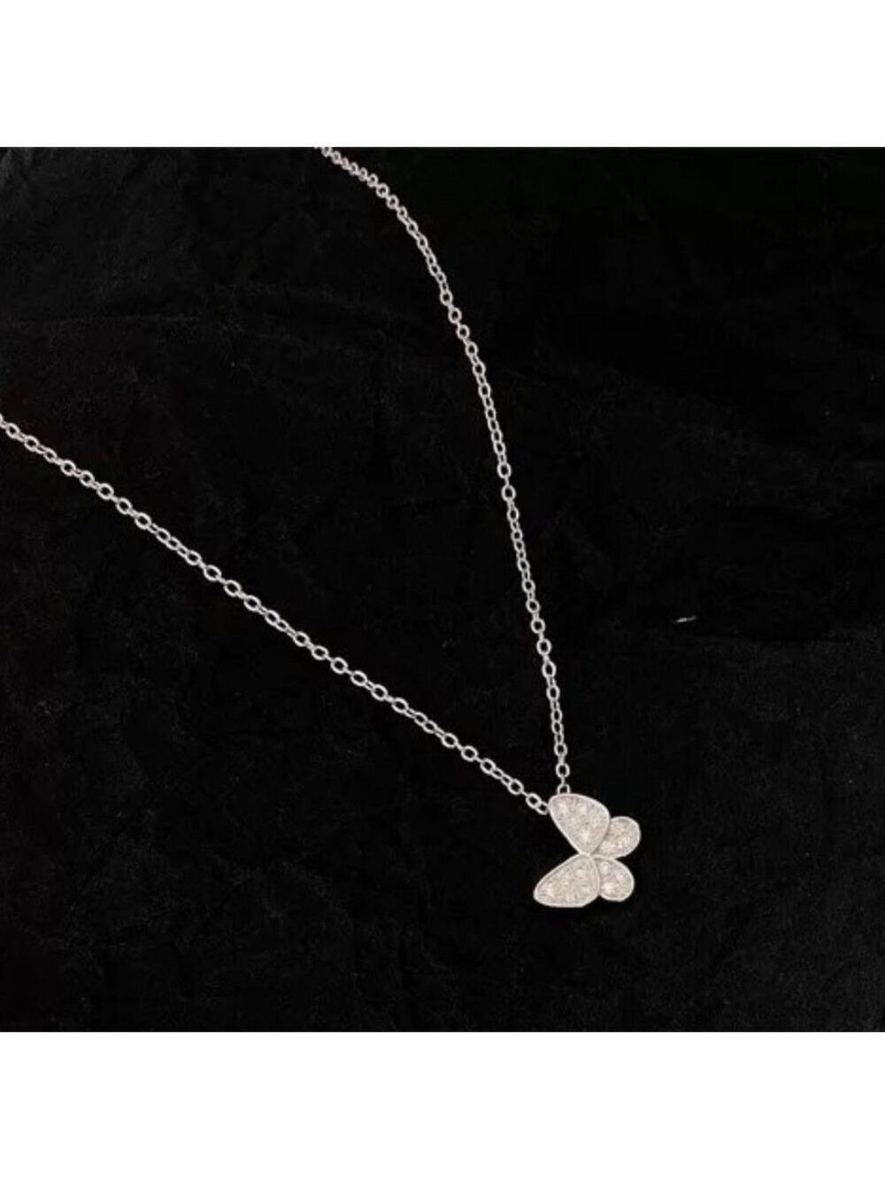 Butterfly Necklace / Simulated Diamonds Butterfly Necklace / 925 Sterling Silver - Picture 3 of 4